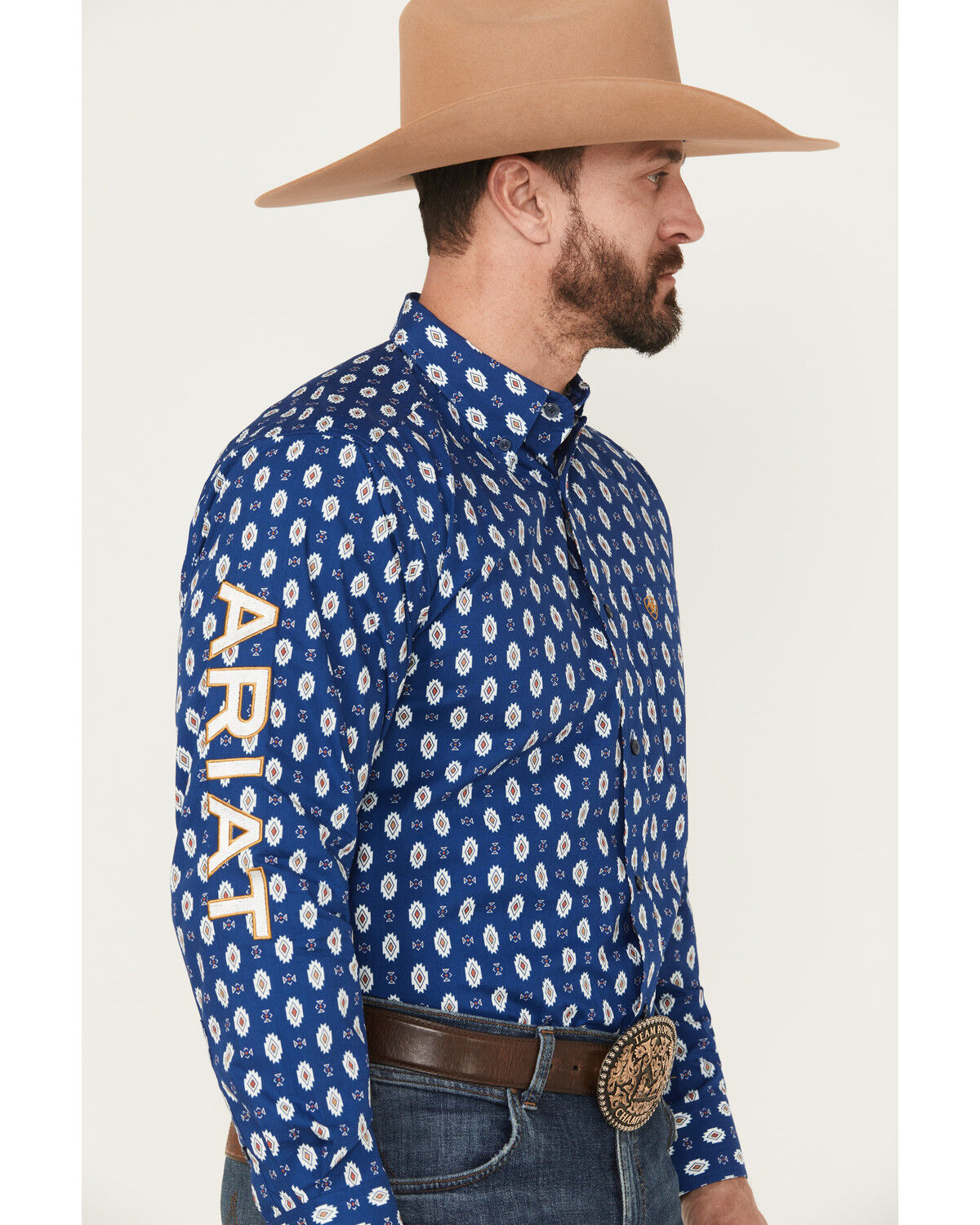 Image #2 - Ariat Men's Team Dax Southwestern Logo Long Sleeve Button-Down Western Shirt, Navy, hi-res