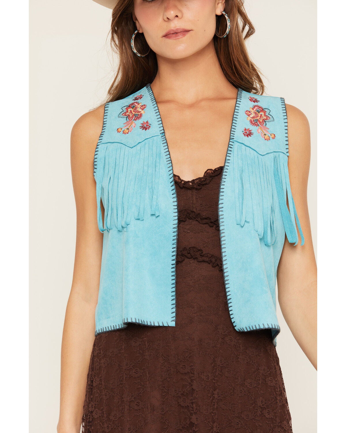 Image #3 - Shyanne Women's Faux Suede Fringe Vest, Bright Blue, hi-res