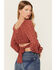 Image #4 - Beyond The Radar Women's Floral Lace Long Sleeve Tie Back Cropped Shirt, Rust, hi-res