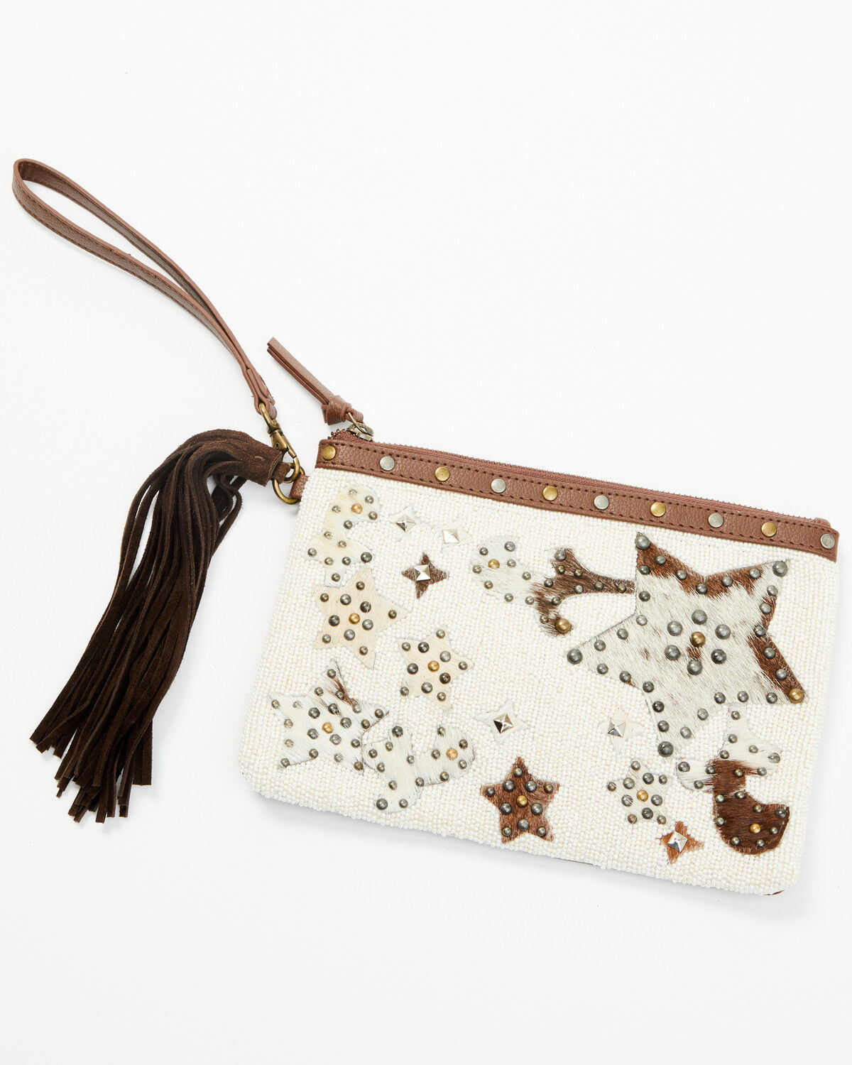 Image #2 - Shyanne Women's Tegan Seed Beaded Cowhide Wristlet Clutch, Brown, hi-res