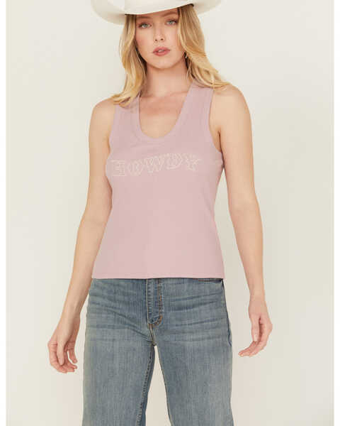 Image #1 - White Crow Women's Howdy Embroidered Tank , Lavender, hi-res