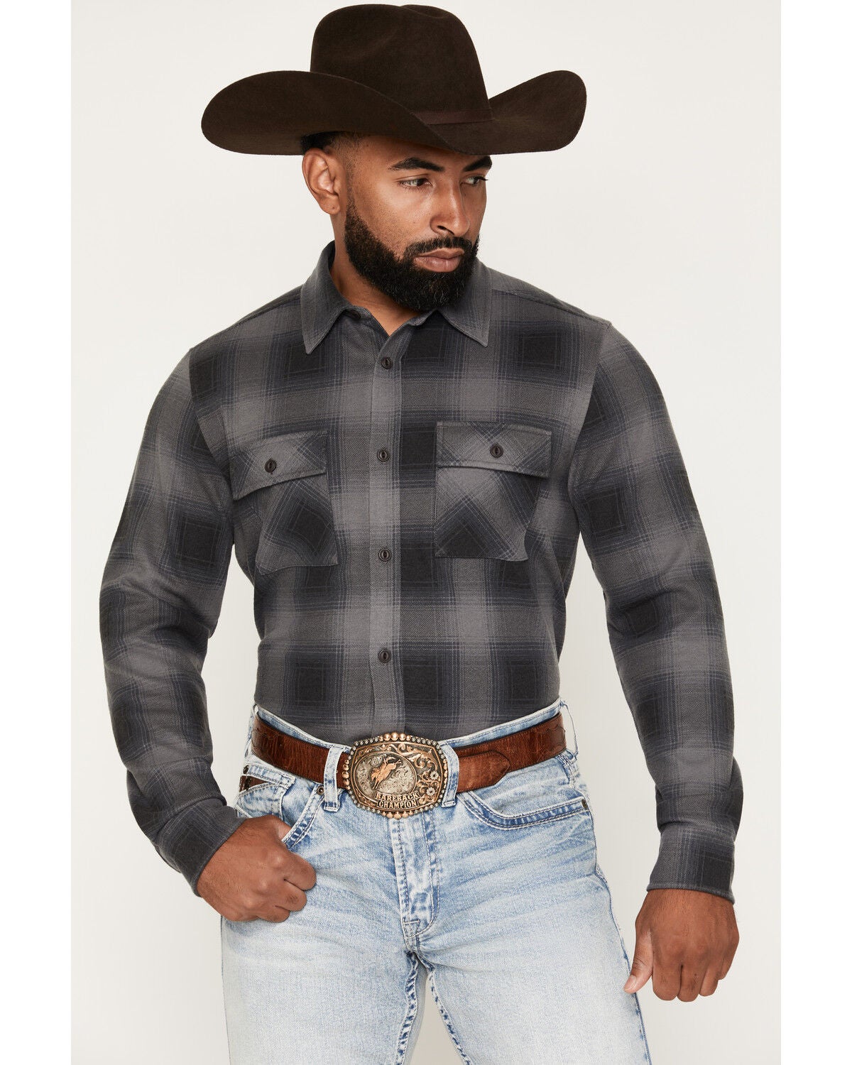 Cody James Men's Quiet Shade Plaid Print Long Sleeve Button-Down Shirt, Slate, hi-res