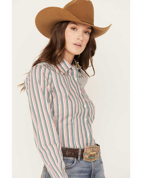 Image #2 - Cinch Women's Striped Long Sleeve Button-Down Western Shirt, Multi, hi-res
