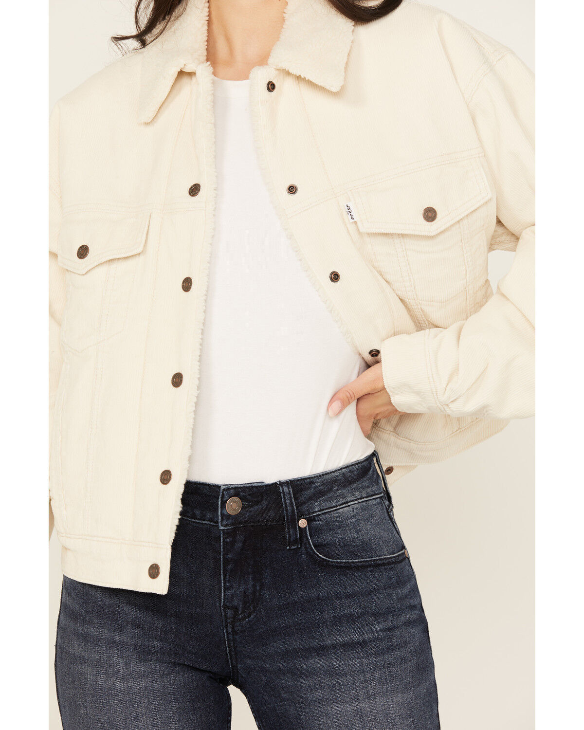 Image #3 - Levi's Women's 90's Corduroy Sherpa Trucker Jacket, Ivory, hi-res