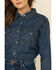 Image #4 - Wrangler Women's Dark Wash Long Sleeve Pearl Snap Denim Western Shirt, Blue, hi-res