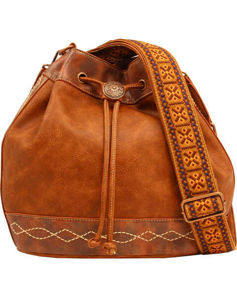Image #1 - Blazin Roxx Women's Ivy Copper Concho Concealed Carry Bucket Bag, Tan, hi-res