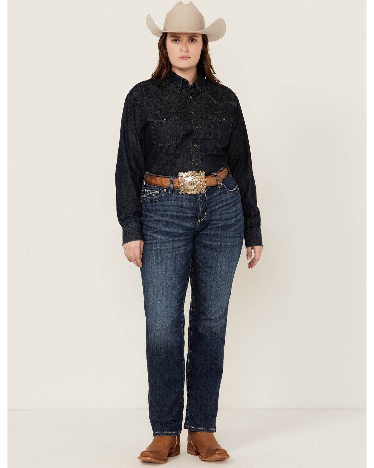 Image #1 - Ariat Women's Dark Wash Mid Rise Everlee Stretch Straight Jeans - Plus, Dark Wash, hi-res