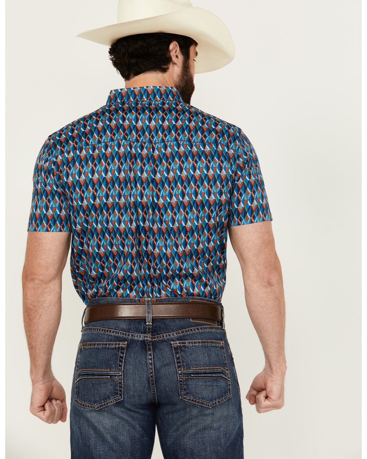 Image #4 - RANK 45&reg; Men's Weststamp Southwestern Geo Print Short Sleeve Button-Down Stretch Western Shirt, Dark Blue, hi-res