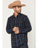 Image #2 - Moonshine Spirit Men's Stage Light Plaid Print Long Sleeve Snap Flannel Shirt, Blue, hi-res