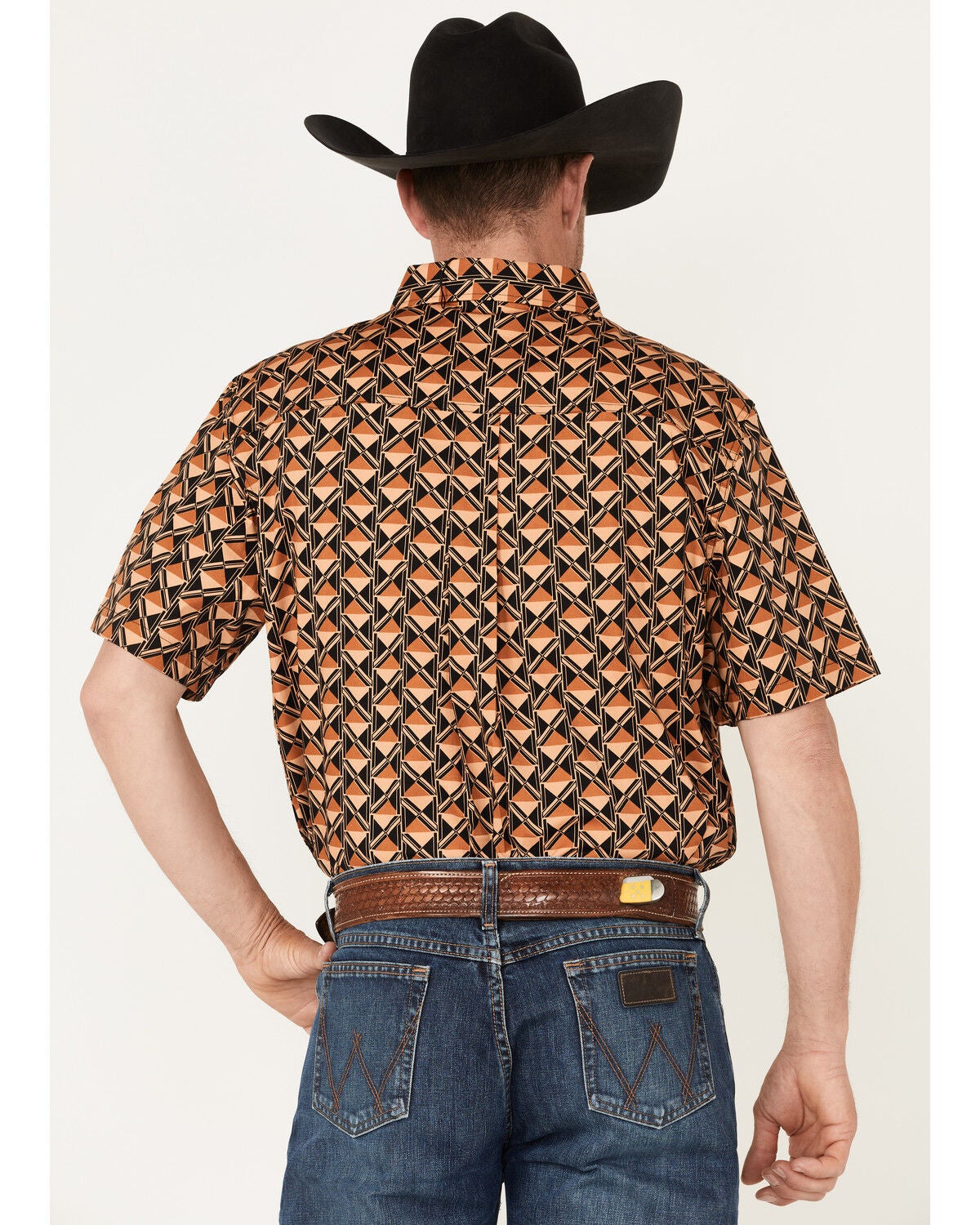Image #4 - RANK 45&reg; Men's Chisel Geo Print Short Sleeve Button-Down Western Shirt, Brown, hi-res