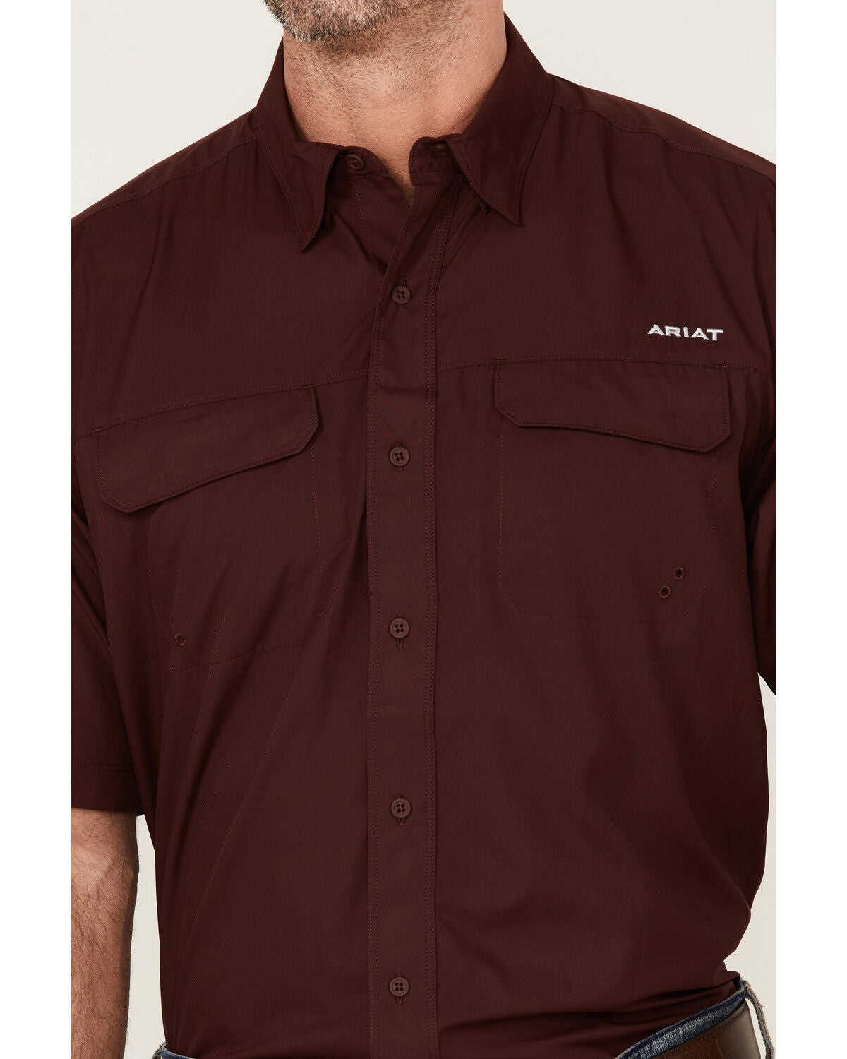 Image #3 - Ariat Men's VentTEK Outbound Short Sleeve Button-Down Shirt - Tall, Burgundy, hi-res