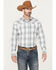 Image #1 - Stetson Men's Plaid Print Long Sleeve Pearl Snap Western Shirt, White, hi-res