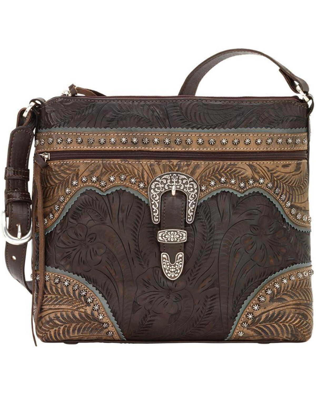 Image #1 - American West Women's Saddle Ridge Zip Top Shoulder Bag, Chocolate, hi-res