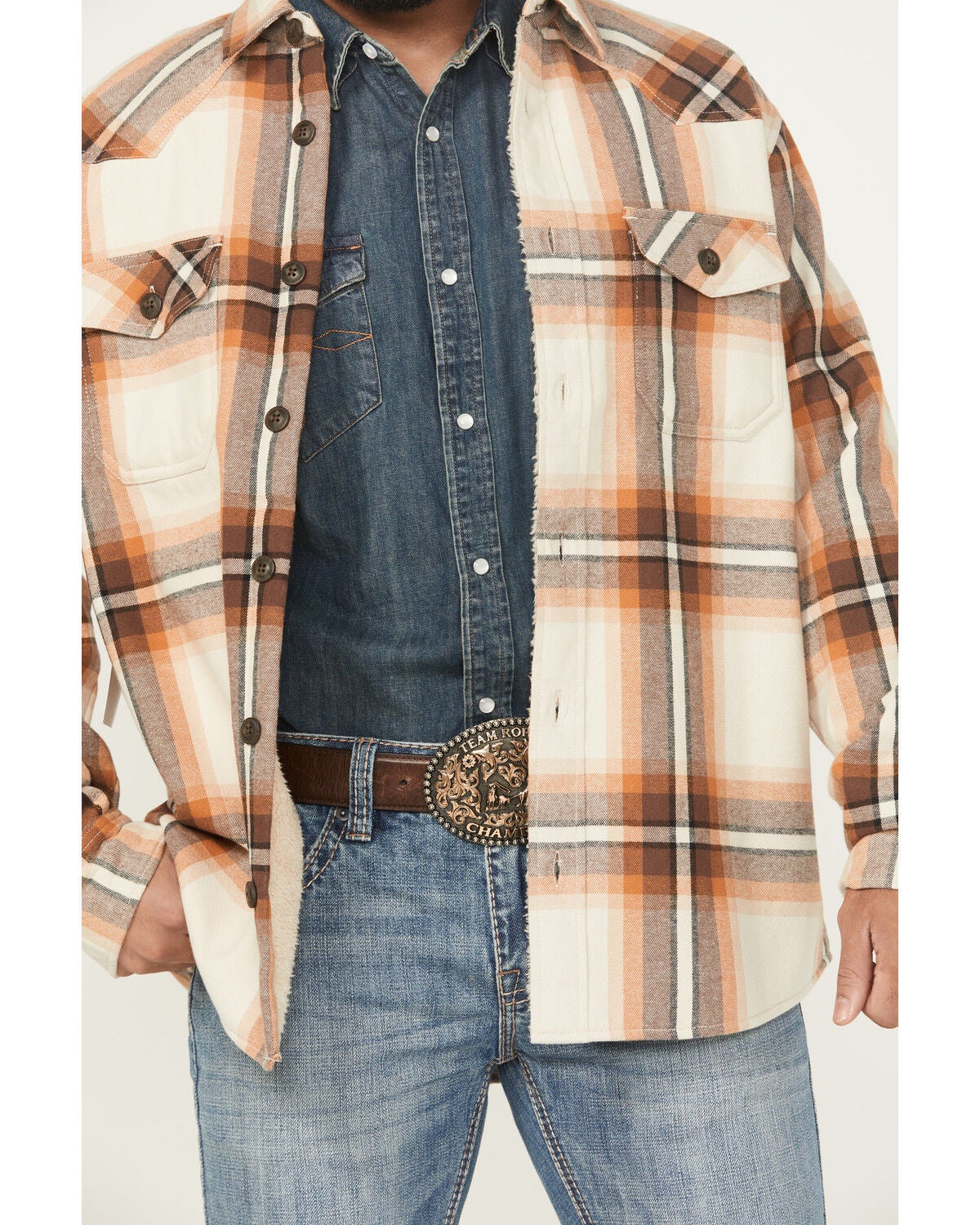 Image #3 - Cody James Men's Grant Plaid Print Long Sleeve Sherpa Lined Button-Down Shirt Jacket, Tan, hi-res