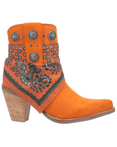 Image #2 - Dingo Women's Suede Bandida Western Booties - Medium Toe , Orange, hi-res