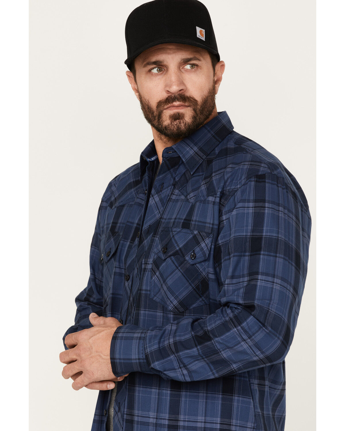 Image #2 - Resistol Men's Brooks Plaid Button Down Western Shirt, Dark Blue, hi-res
