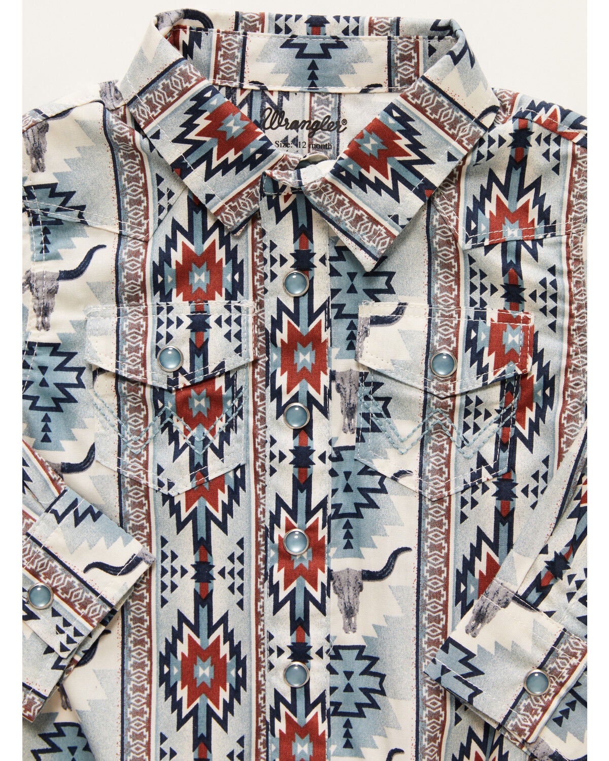 Image #2 - Wrangler Infant Boys' Southwestern Steerhead Print Long Sleeve Snap Western Onesie, Blue, hi-res