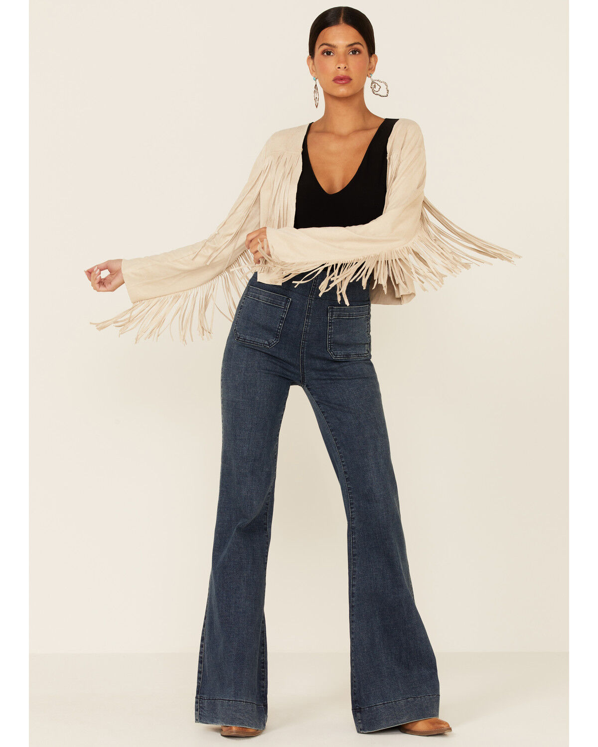 Image #2 - Vocal Women's Faux Suede Western Fringe Jacket, Natural, hi-res