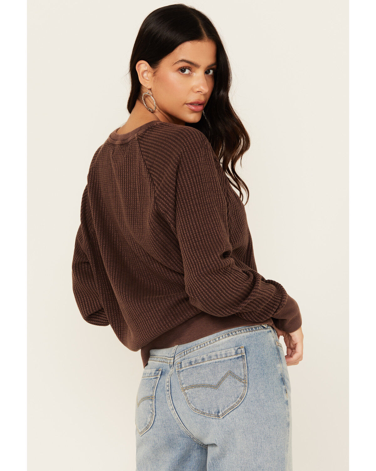 Image #4 - Cleo + Wolf Women's Waffle Knit Long Sleeve Top, Brown, hi-res