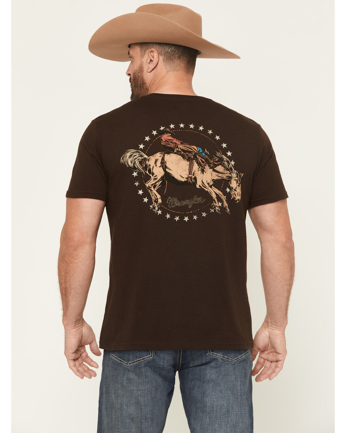 Image #4 - Wrangler Men's Boot Barn Exclusive Cowboy Short Sleeve Graphic T-Shirt, Dark Brown, hi-res