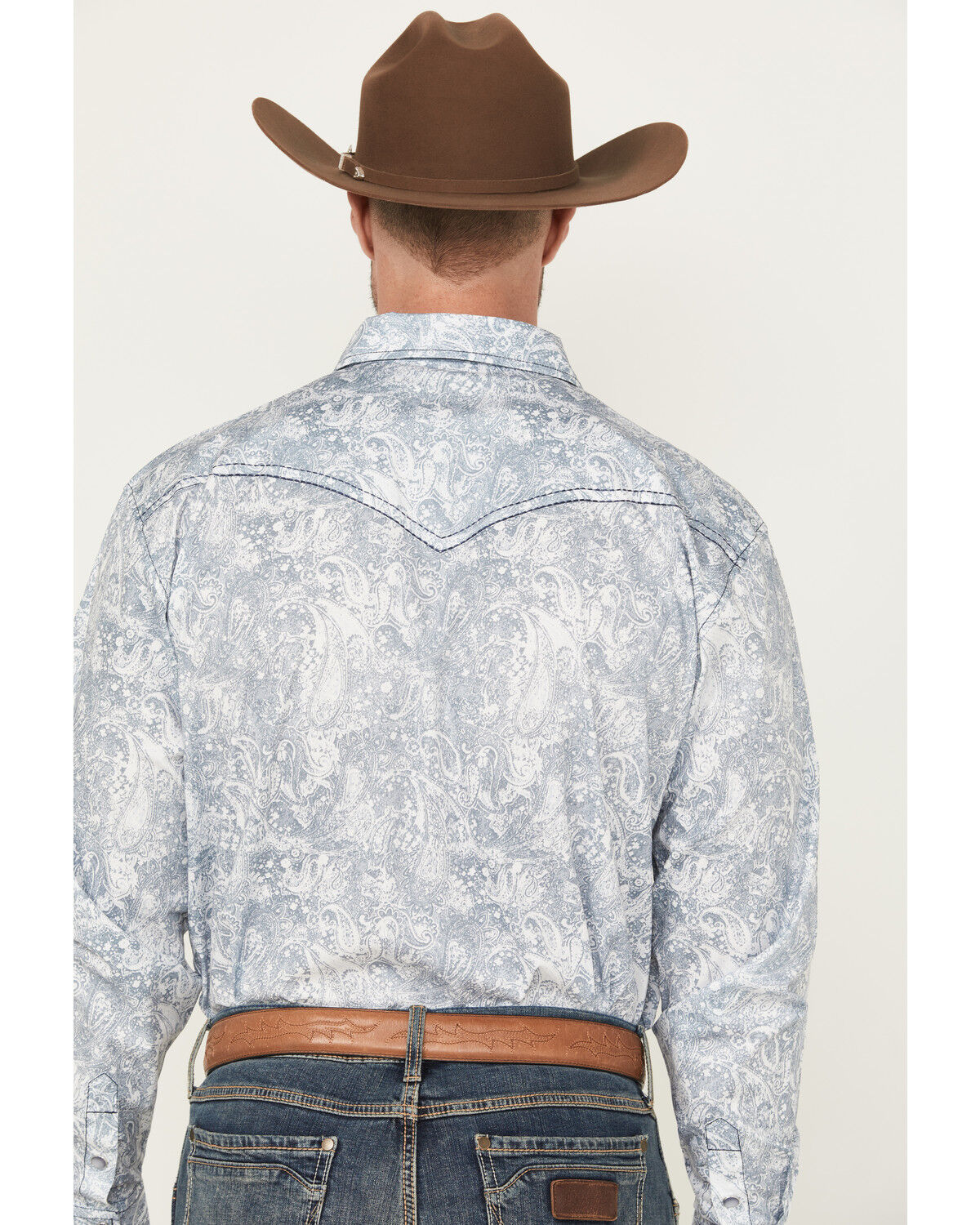 Image #4 - Cowboy Hardware Men's Paisley Print Long Sleeve Snap Stretch Western Shirt, Blue, hi-res