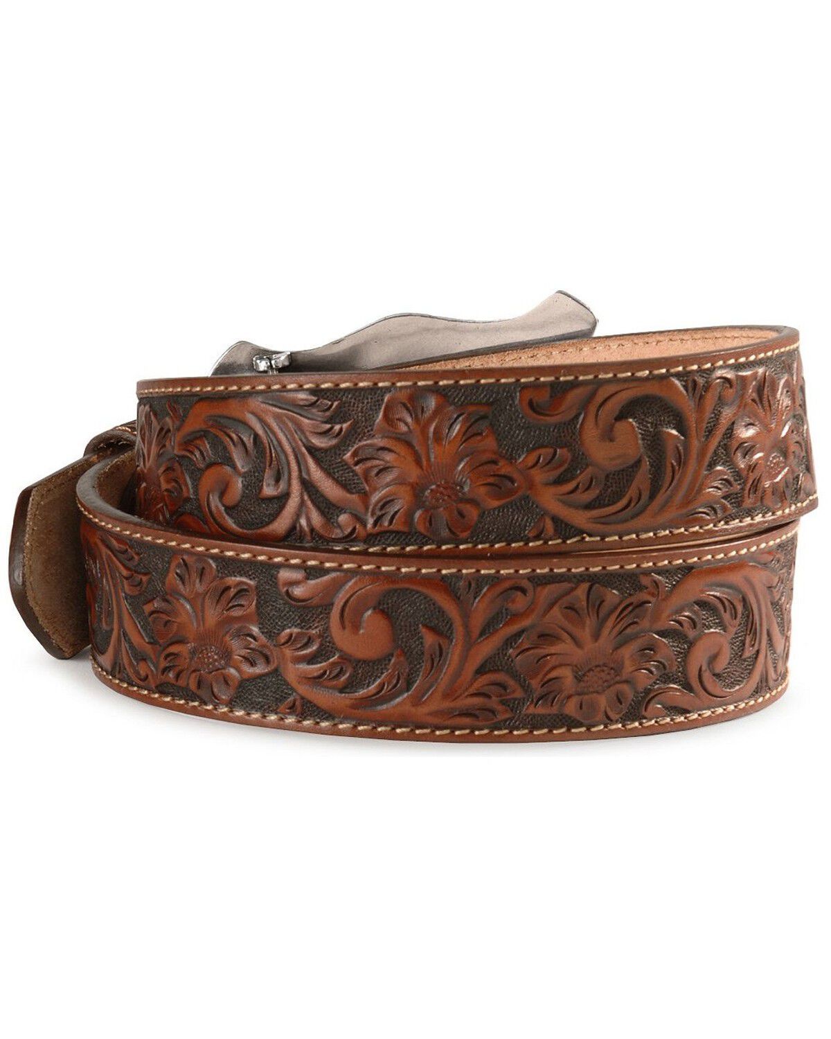 Image #2 - Justin Men's Longhorn Buckle Leather Belt, Tan, hi-res