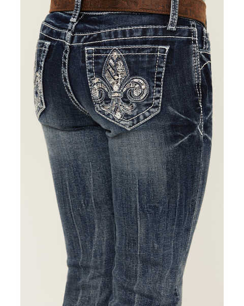 Image #4 - Grace in LA Girls' Medium Wash Fleur de Lis Pocket Bootcut Jeans , Medium Wash, hi-res