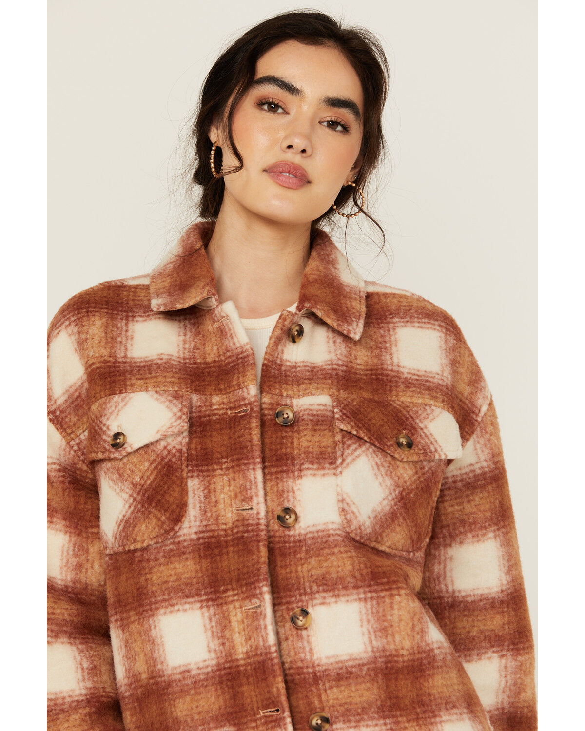 Image #2 - Cleo + Wolf Women's Cole Plaid Print Shacket, Brandy Brown, hi-res
