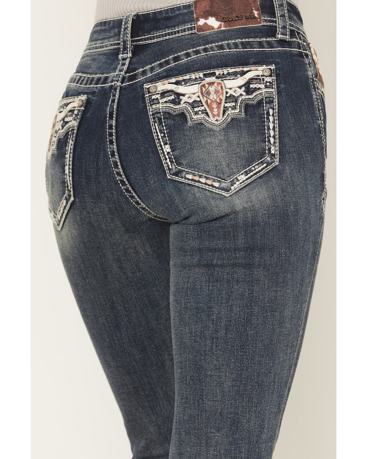 Image #2 - Grace in LA Women's Medium Wash Mid Rise Embellished Bootcut Stretch Denim Jeans, Medium Wash, hi-res