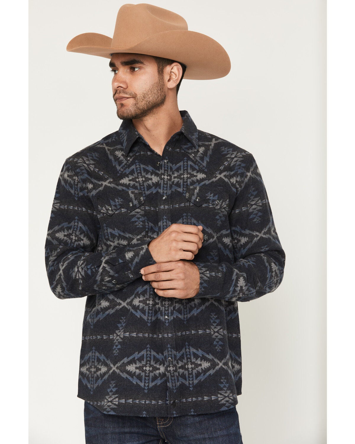 Image #2 - Moonshine Spirit&reg; Men's Tiki Time Southwestern Print Long Sleeve Snap Flannel Shirt, Black, hi-res