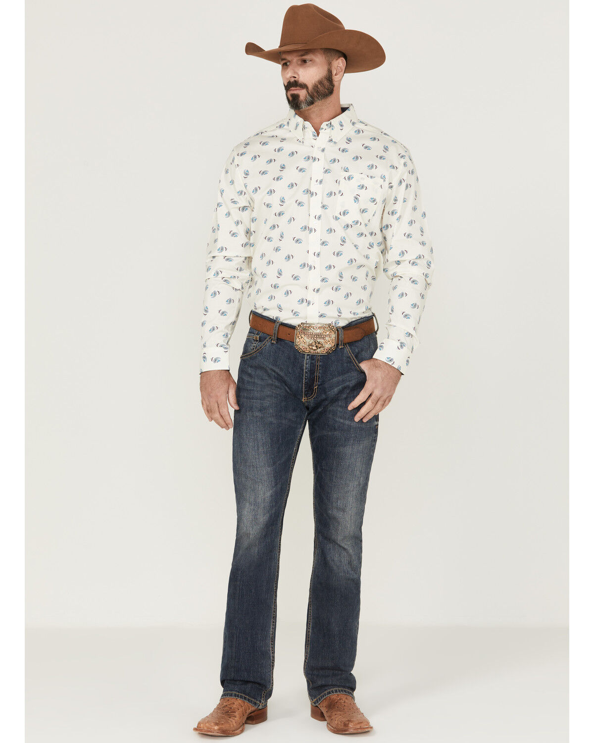 Image #2 - RANK 45® Men's Roughstock Paisley Geo Print Long Sleeve Button-Down Western Shirt, Cream, hi-res