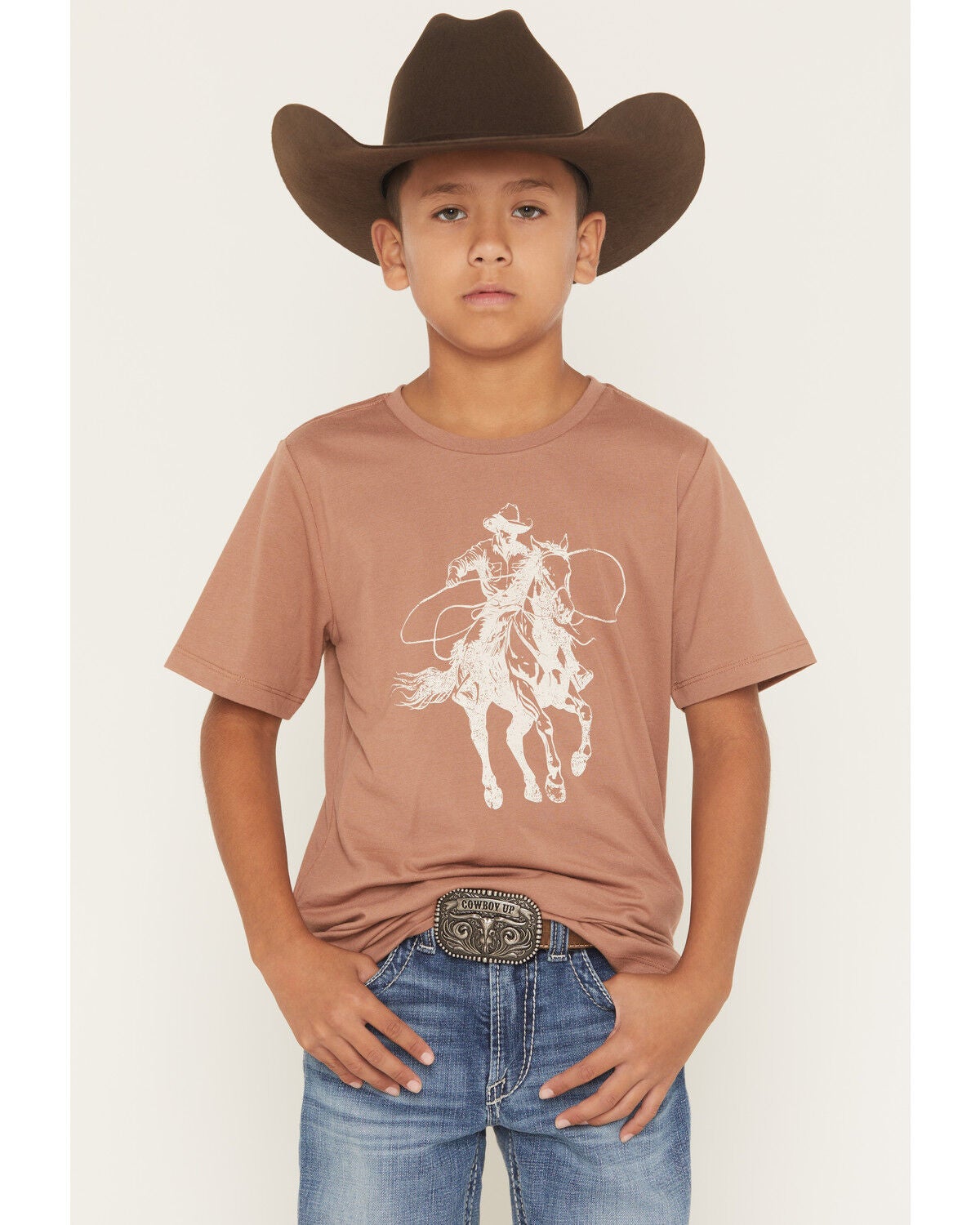 Sable Sky Boys' Horse Rider Short Sleeve Graphic T-Shirt, Brown, hi-res