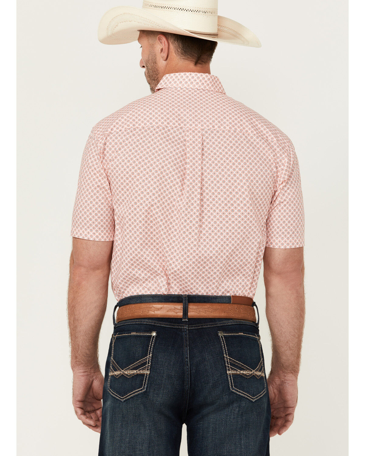 Image #4 - Wrangler Men's Classic Medallion Print Short Sleeve Button-Down Western Shirt, Orange, hi-res