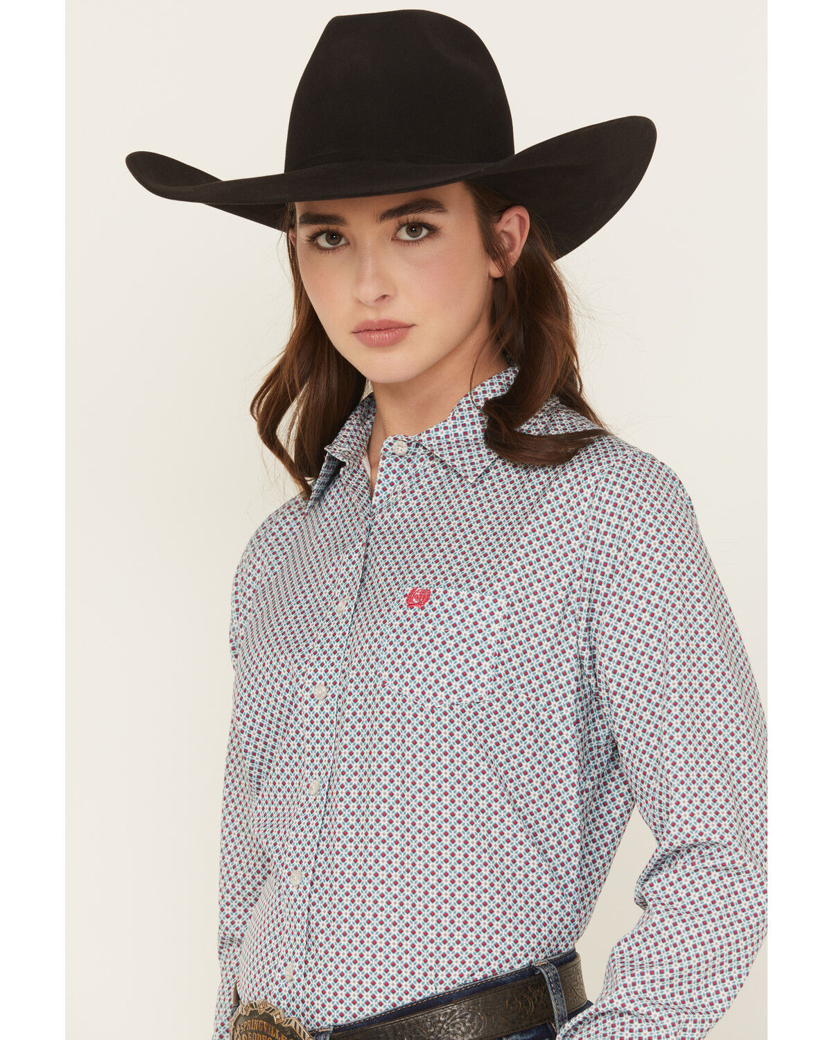 Image #2 - Cinch Women's Geo Print Long Sleeve Button-Down Stretch Western Shirt, Grey, hi-res