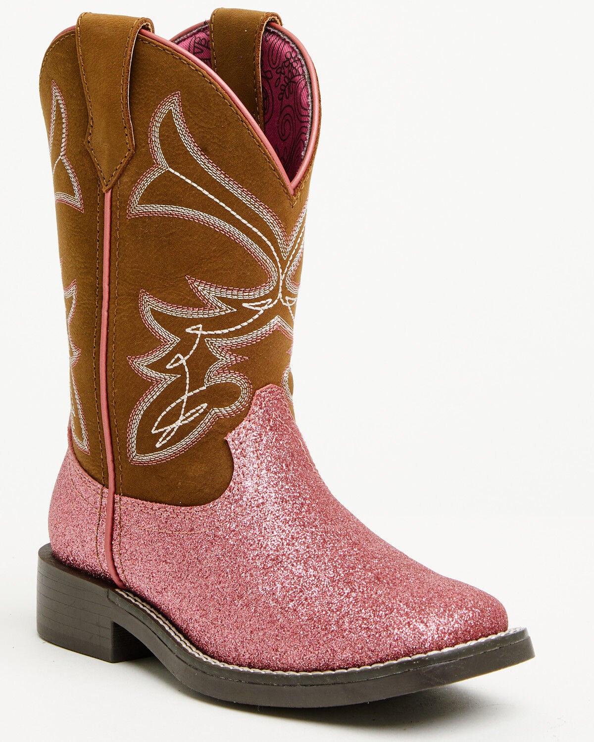 Image #1 - Shyanne Girls' Avery Glitter Western Boots - Broad Square Toe, Pink, hi-res