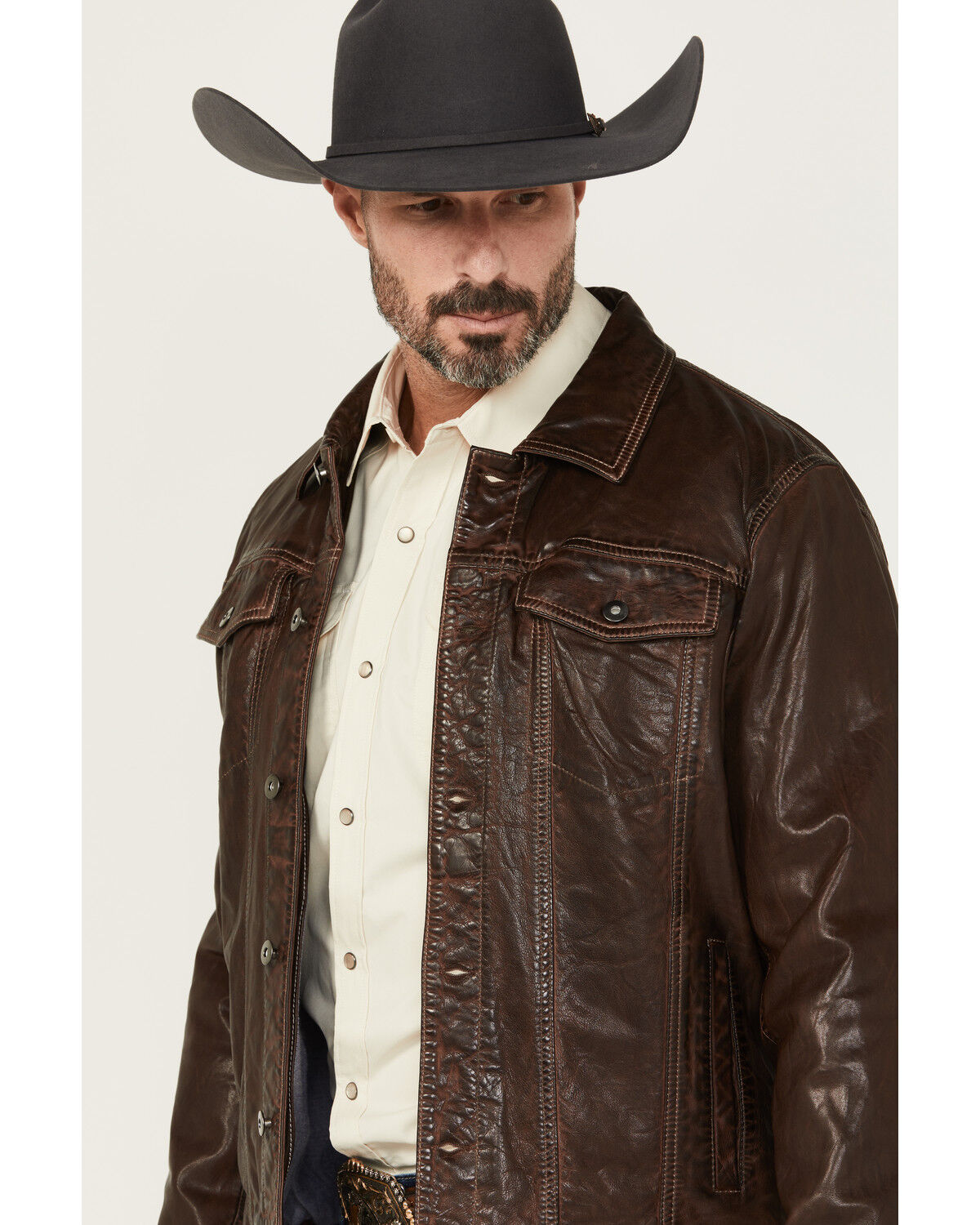Image #2 - Scully Men's Leather Trucker Jacket, Brown, hi-res
