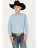 Panhandle Select Boys' Small Plaid Print Long Sleeve Button Down Western Shirt , Turquoise, hi-res