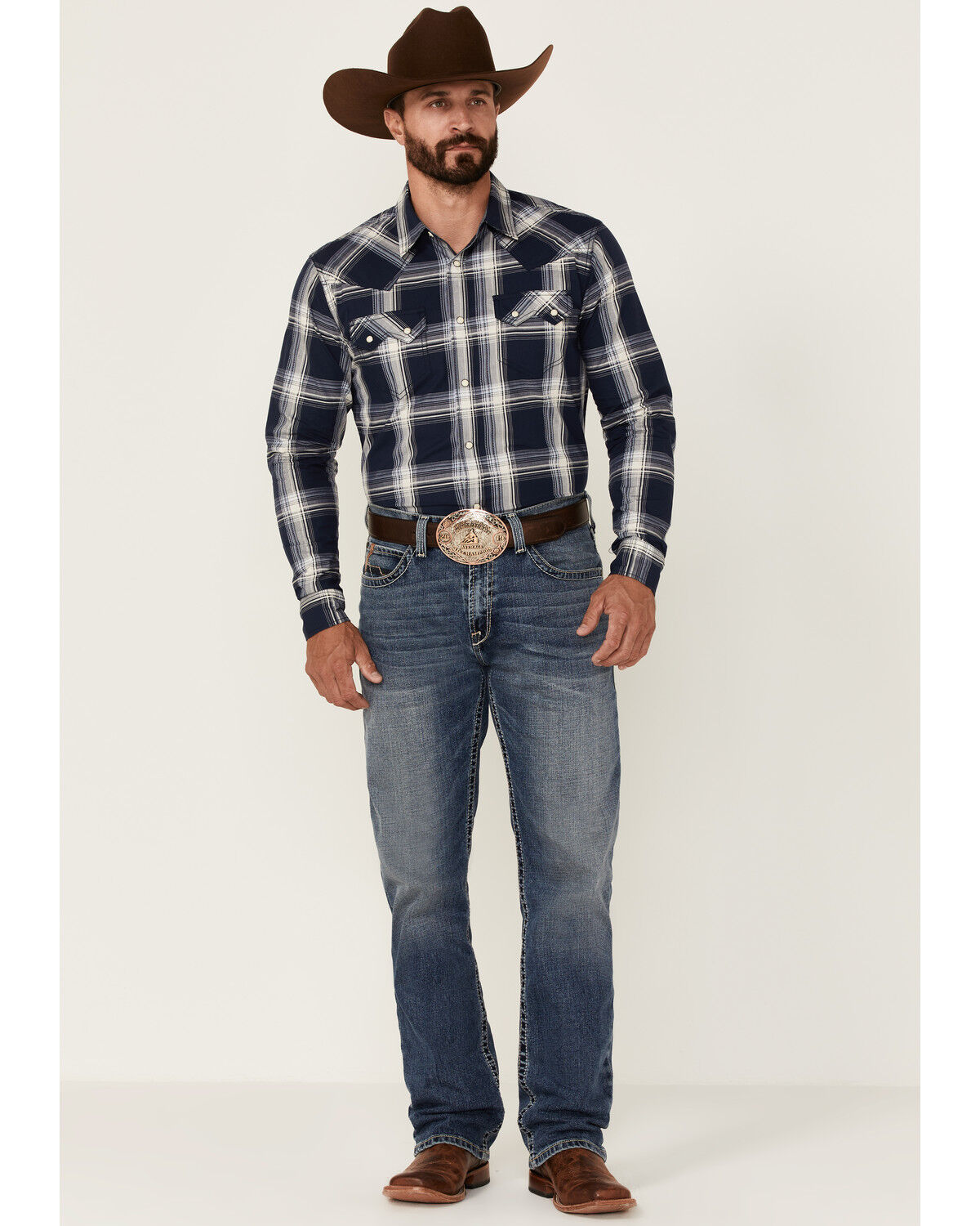 Image #2 - Cody James Men's Transfer Large Plaid Long Sleeve Snap Western Shirt, Navy, hi-res