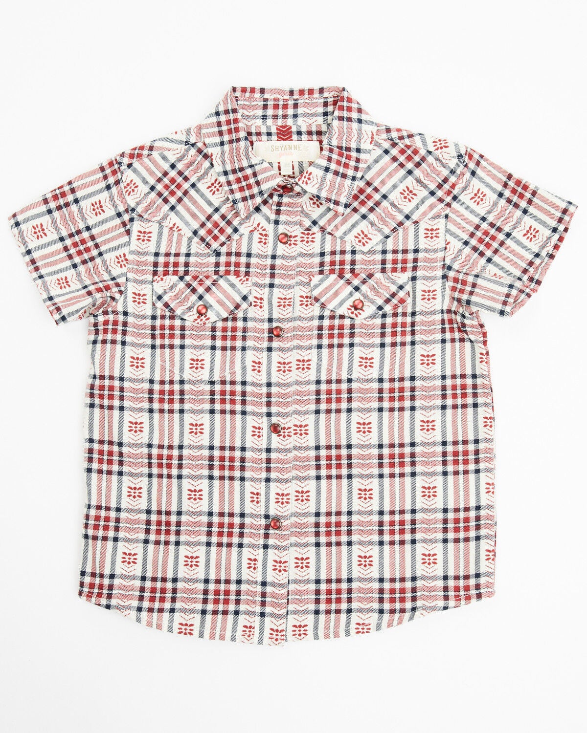 Image #1 - Shyanne Toddler Girls' Plaid Print Short Sleeve Pearl Snap Western Shirt, Brick Red, hi-res