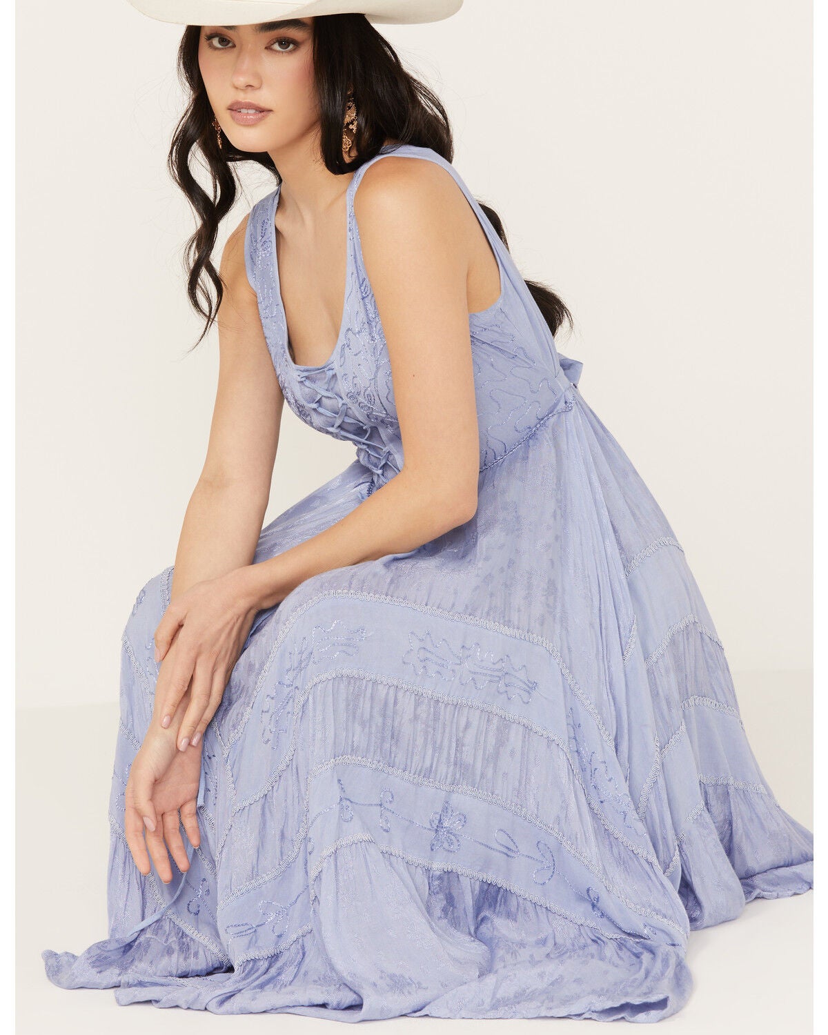 Scully Women's Lace-Up Jacquard Midi Dress, Light Blue, hi-res