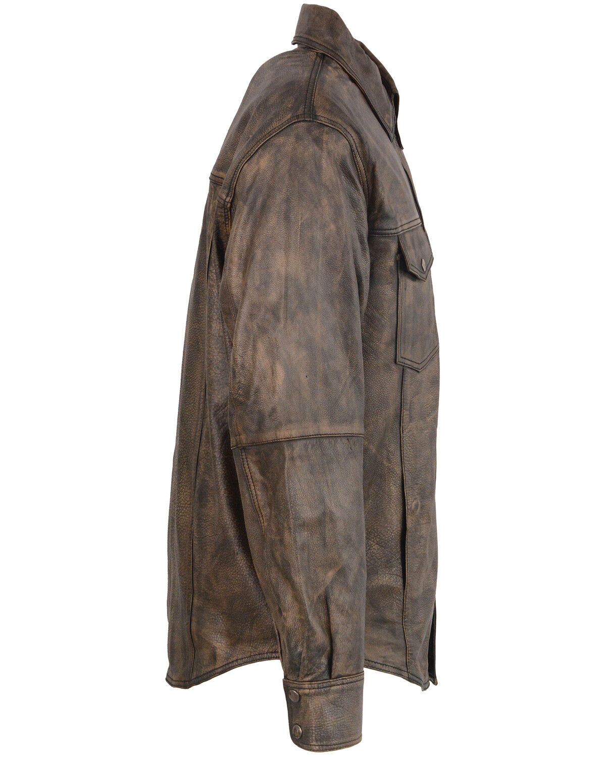 Image #2 - Milwaukee Leather Men's Distressed Brown Light Leather Snap Front Shirt - 5X, Black/tan, hi-res