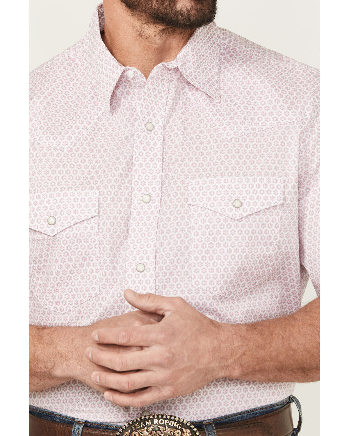Image #3 - Wrangler Men's 20X Geo Print Short Sleeve Snap Stretch Western Shirt - Tall, White, hi-res