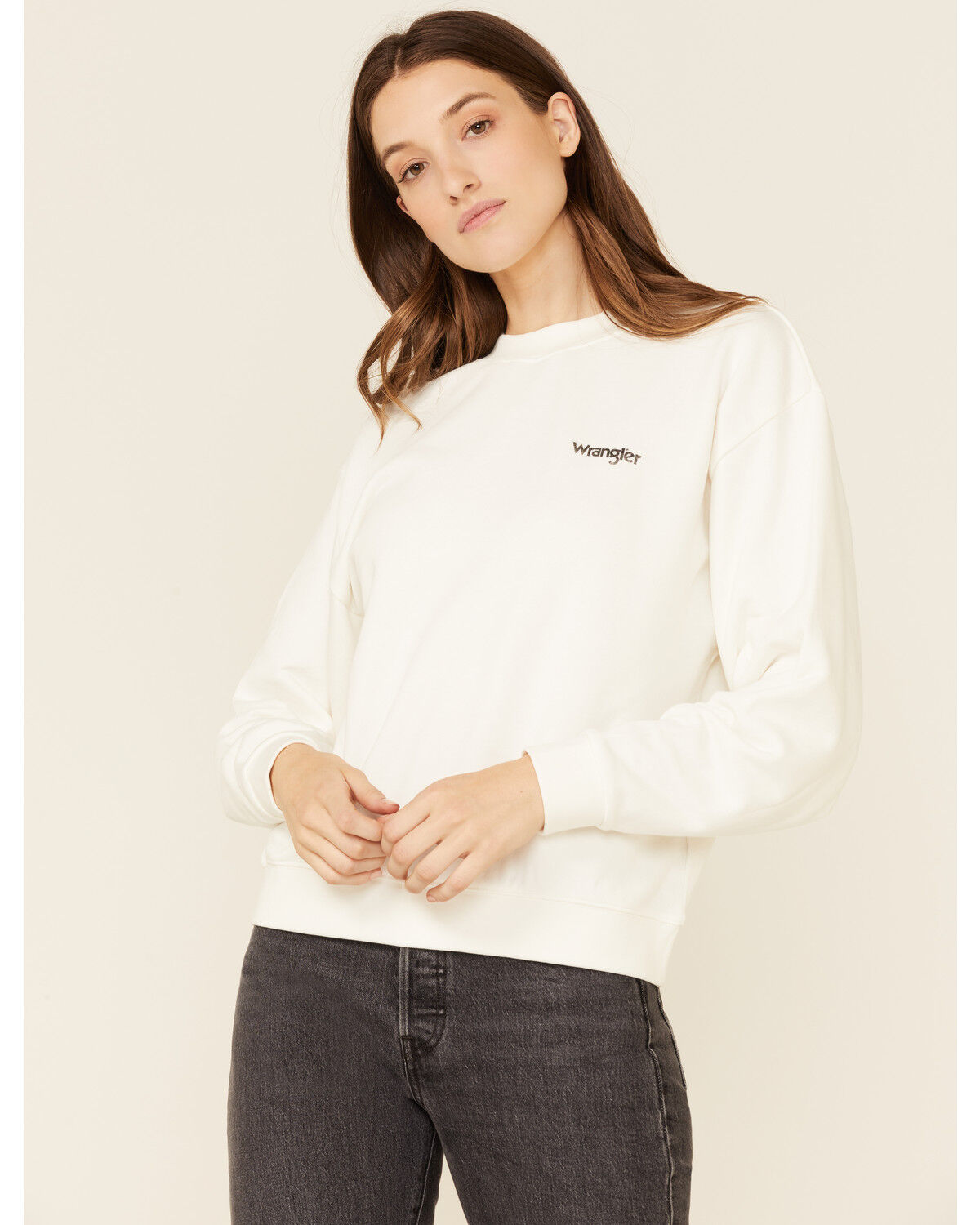 Image #1 - Wrangler Modern Women's Peace Wins Graphic Pullover Sweatshirt, White, hi-res