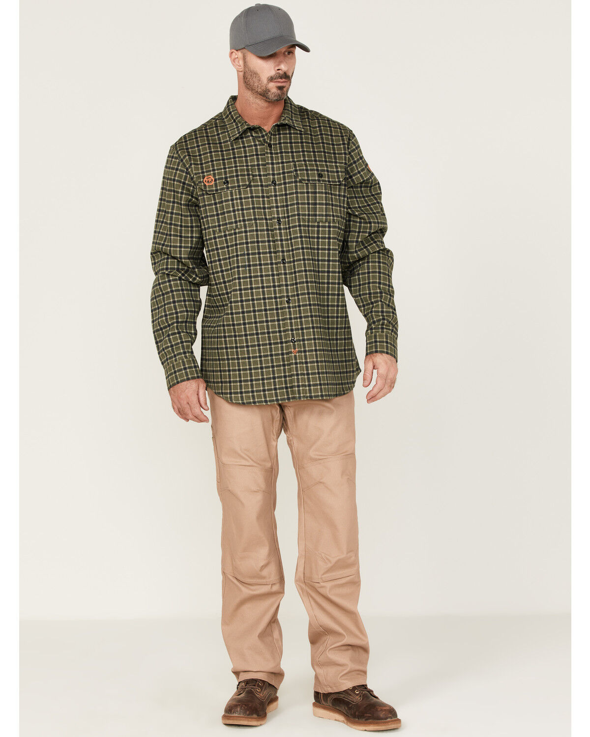 Image #2 - Hawx Men's FR Plaid Print Woven Long Sleeve Button-Down Work Shirt, Olive, hi-res