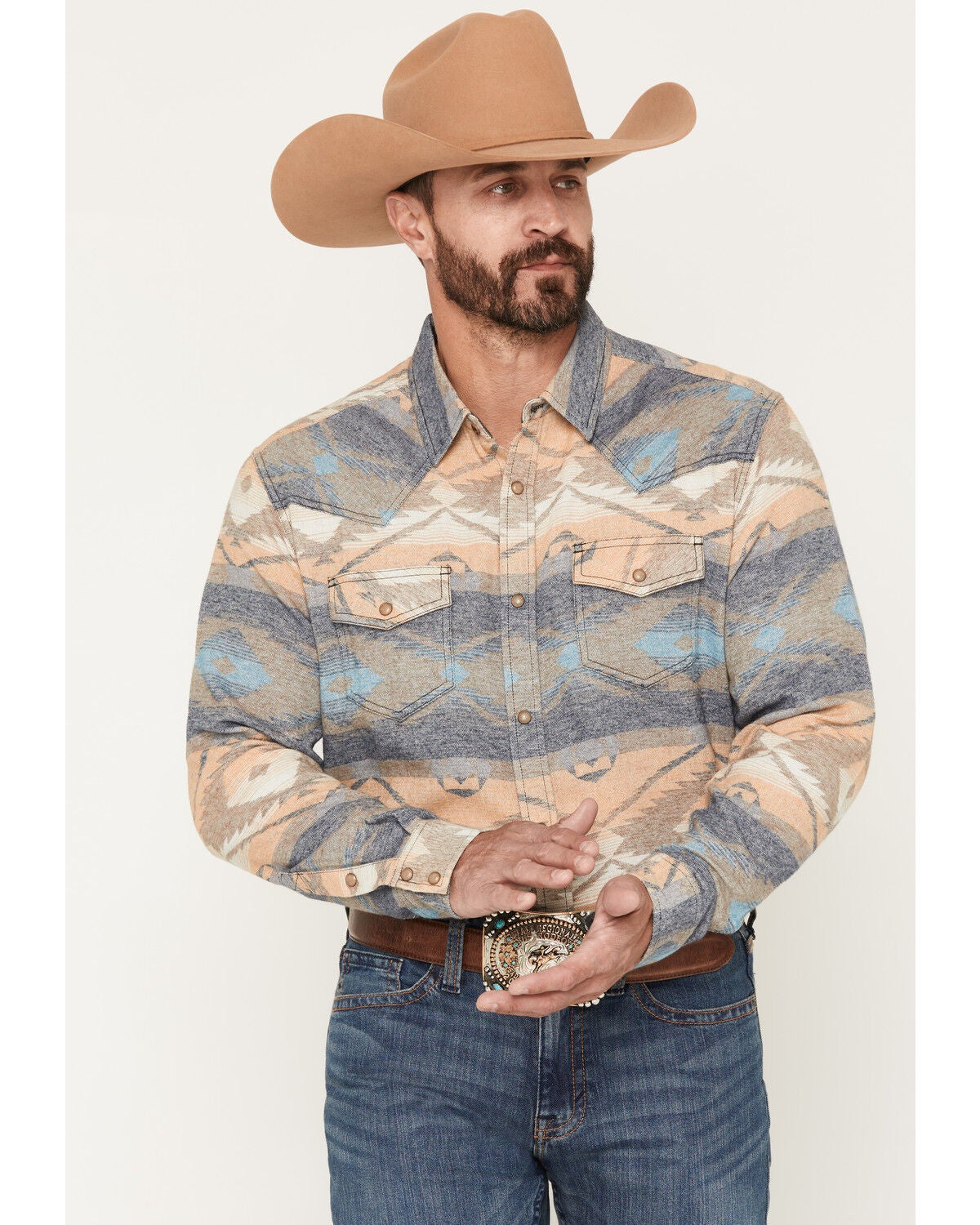Cody James Men's Arrow Bear Southwestern Print Long Sleeve Snap Flannel Shirt, Multi, hi-res