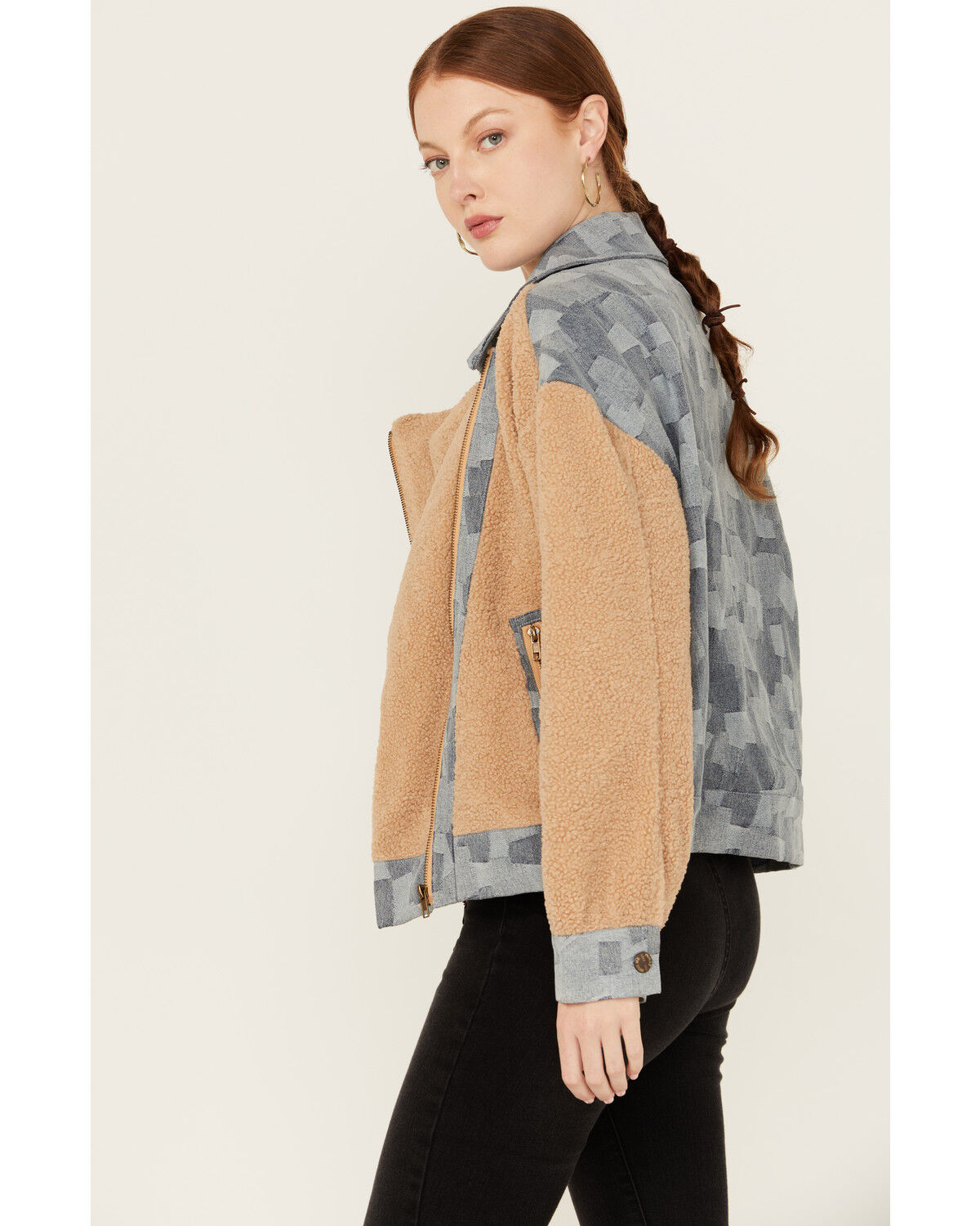Image #2 - Miss Me Women's Fleece Moto Jacket, Lt Brown, hi-res