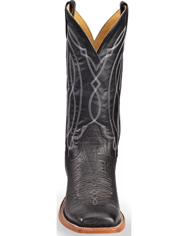 Tony Lama Men's Flat Black Cow Foot Cowboy Boots Square Toe Sheplers