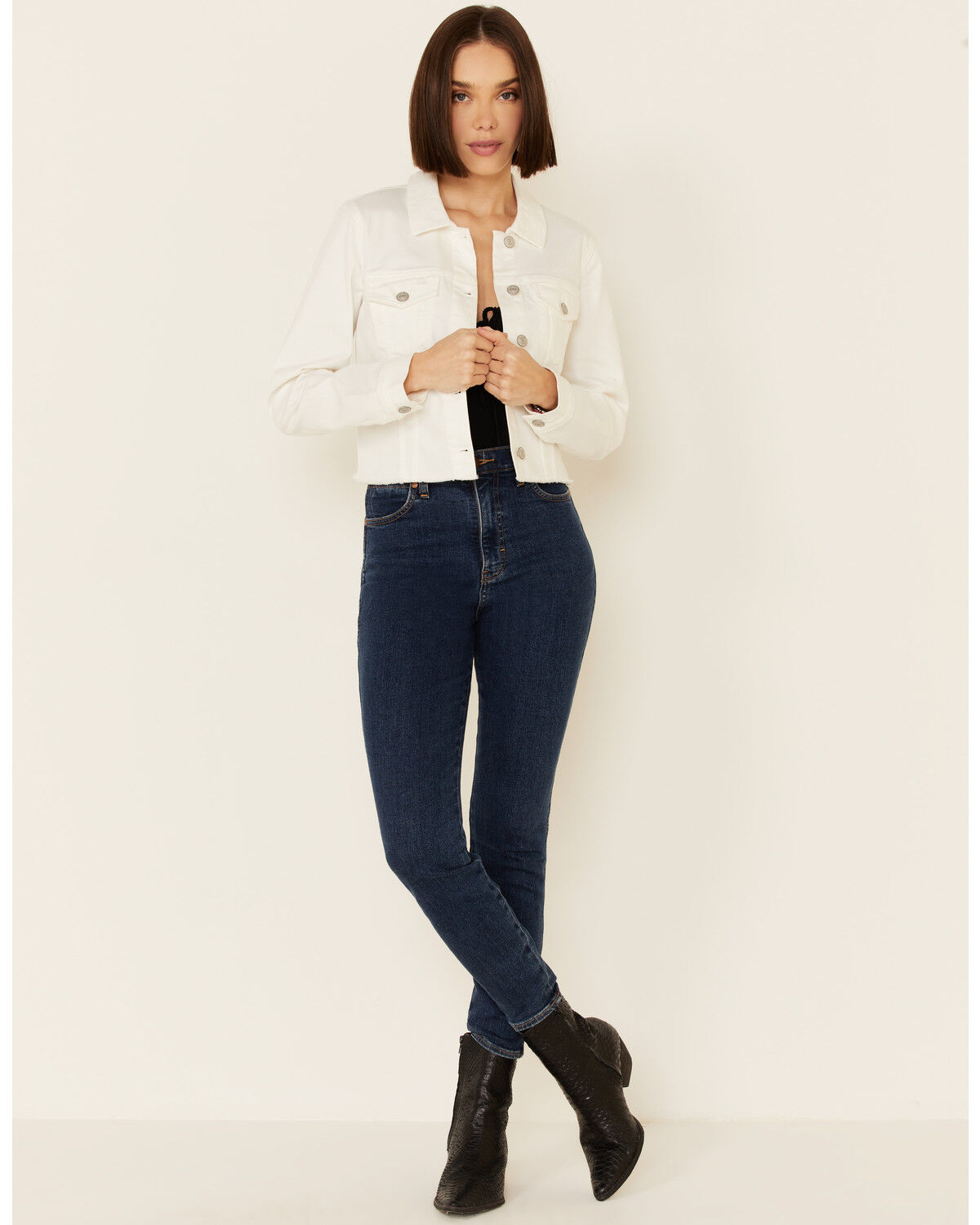 Image #2 - Shyanne Women's Crochet Back Button-Down Crop Jacket, White, hi-res