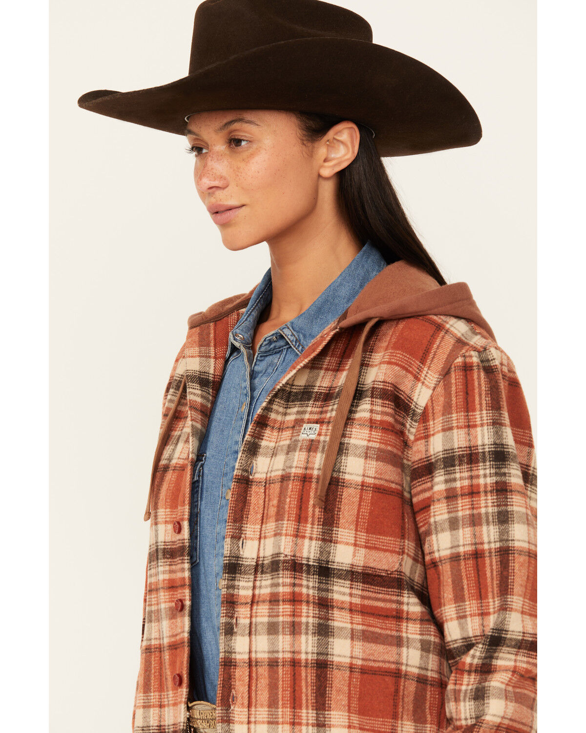 Image #2 - Kimes Ranch Delano Plaid Print Hooded Flannel Jacket, Rust Copper, hi-res