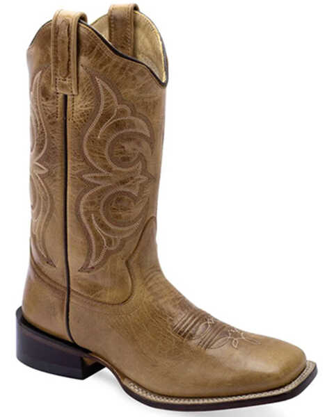 Image #1 - Old West Women's Cactus Western Boots - Broad Square Toe , Tan, hi-res